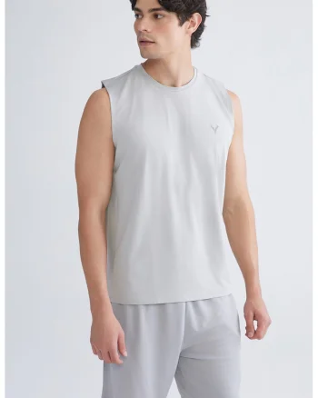 Top regular fit cu logo discret, Gri deschis