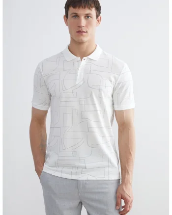 Tricou polo cu model grafic, Alb/Gri