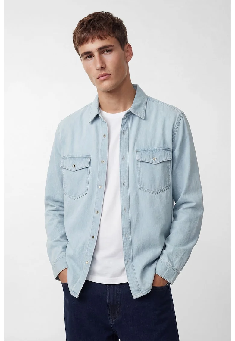 Camasa din denim cu buzunare cu clapa, Albastru deschis