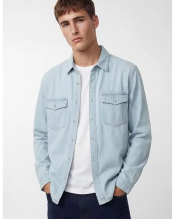 Camasa din denim cu buzunare cu clapa, Albastru deschis
