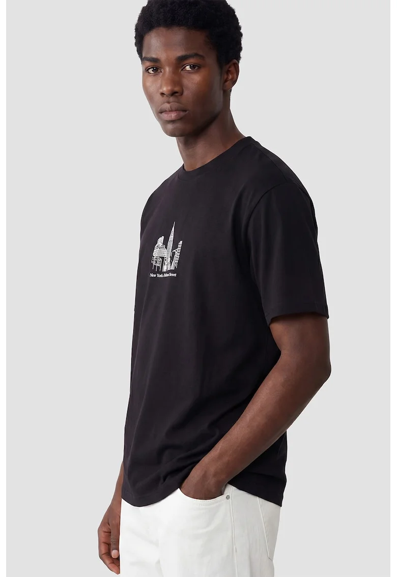 Tricou din bumbac cu imprimeu, Alb/Negru