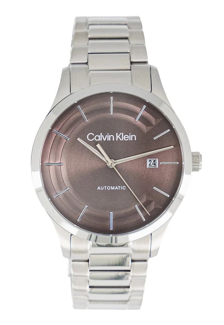 Ceas automatic din otel inoxidabil cu model unisex, Argintiu