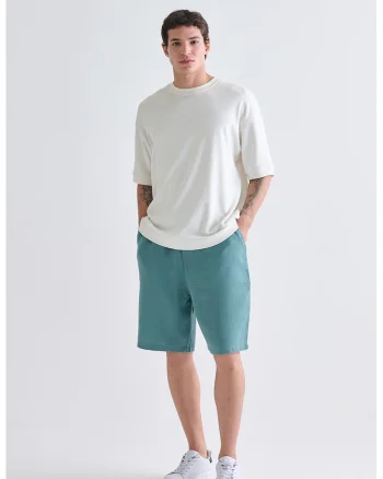 Pantaloni scurti relaxed fit din bumbac cu buzunar aplicat pe spate, Albastru teal