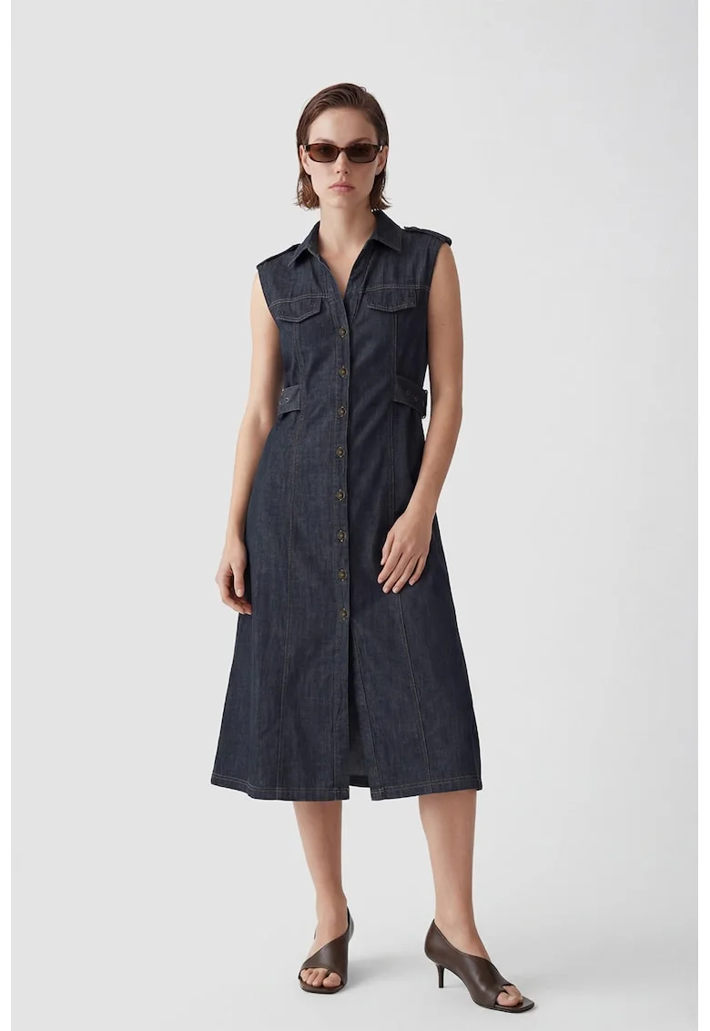 Rochie midi din denim, Bleumarin