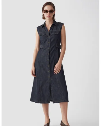 Rochie midi din denim, Bleumarin