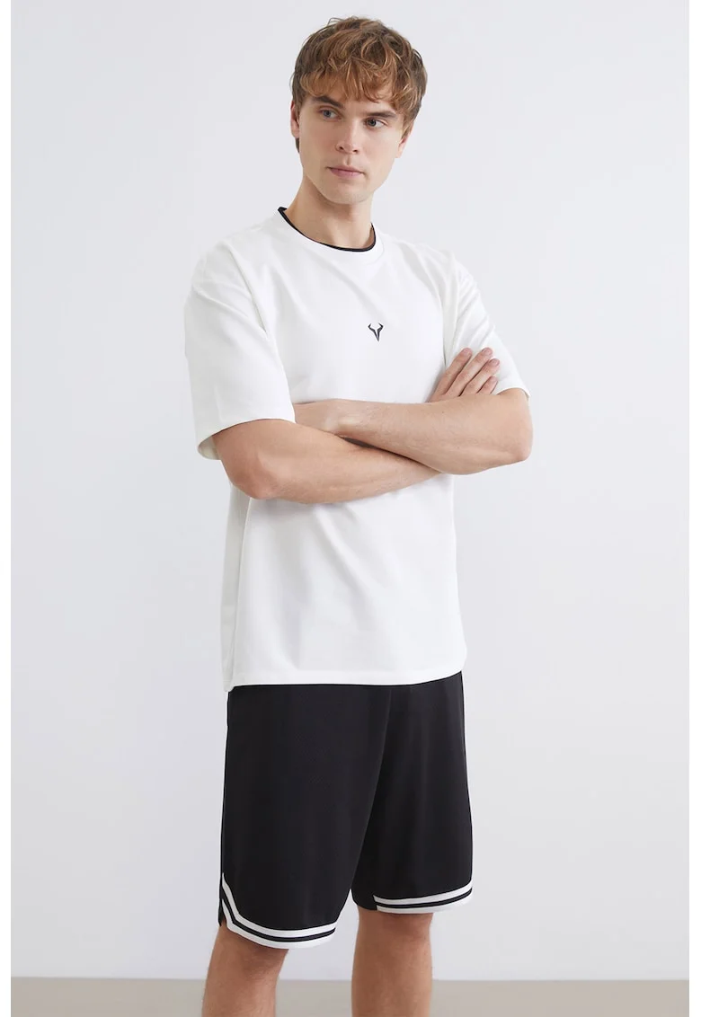 Tricou supradimensionat cu decolteu la baza gatului, Alb