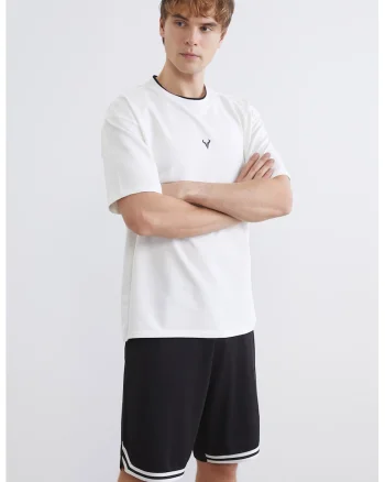 Tricou supradimensionat cu decolteu la baza gatului, Alb