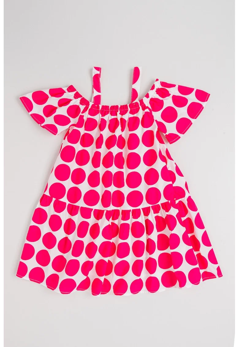 Rochie din bumbac cu decolteu pe umeri, Alb/Roz aprins