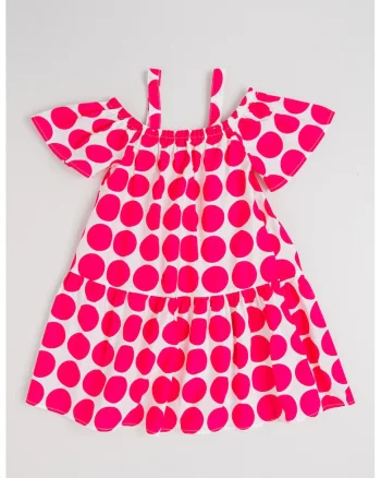 Rochie din bumbac cu decolteu pe umeri, Alb/Roz aprins