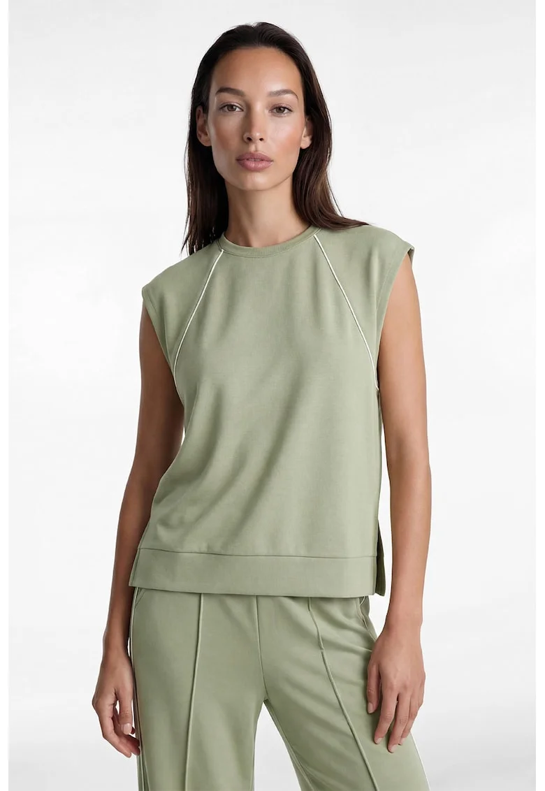 Top regular fit cu decolteu la baza gatului, Verde stins