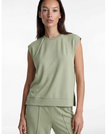 Top regular fit cu decolteu la baza gatului, Verde stins