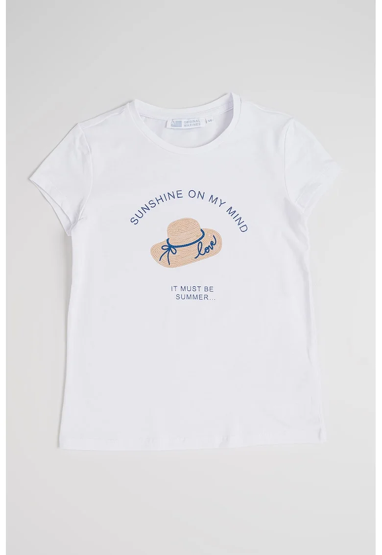 Tricou din amestec de bumbac cu imprimeu grafic, Alb/Bej inchis