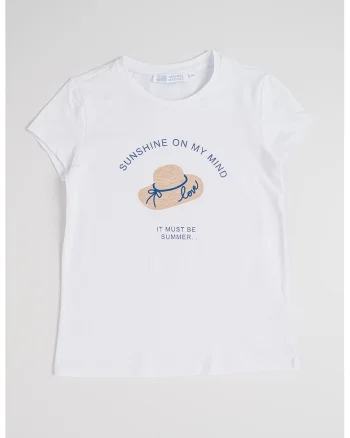 Tricou din amestec de bumbac cu imprimeu grafic, Alb/Bej inchis