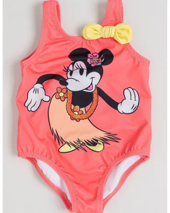 Costum de baie intreg cu imprimeu cu Minnie Mouse, Portocaliu deschis/Roz