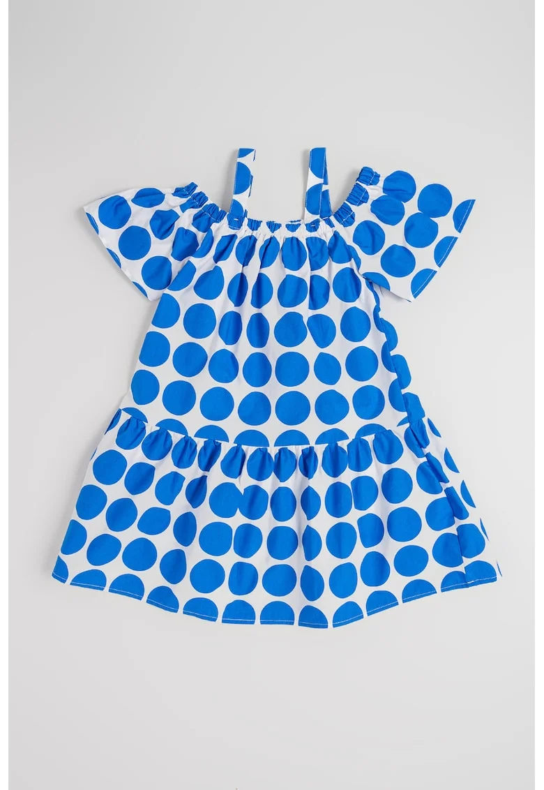 Rochie din bumbac cu decolteu pe umeri, Alb/Albastru