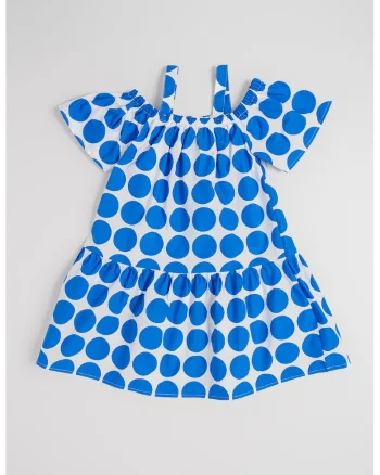 Rochie din bumbac cu decolteu pe umeri, Alb/Albastru