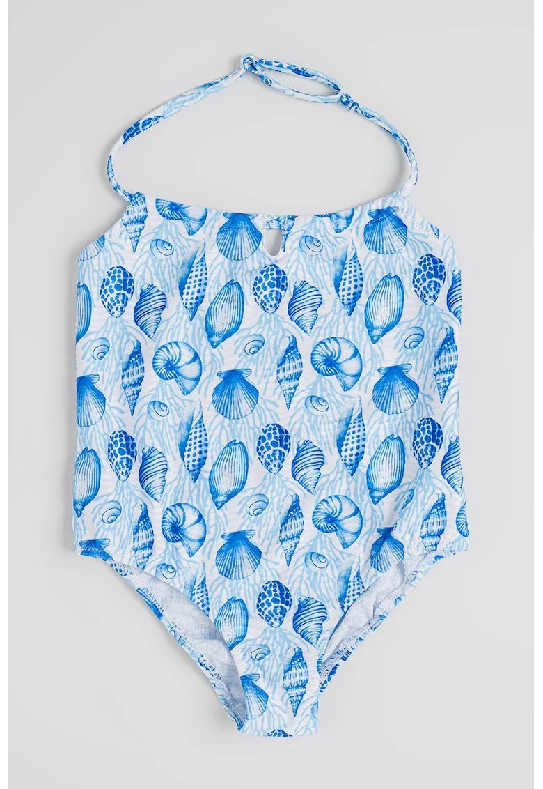 Costum de baie intreg cu imprimeu, Alb/Albastru deschis/Albastru