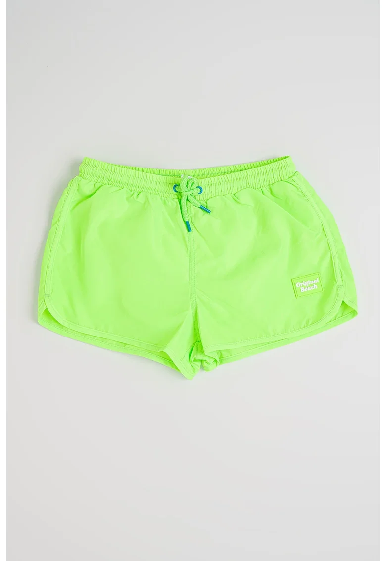 Pantaloni scurti de baie cu snur de ajustare in talie, Verde neon