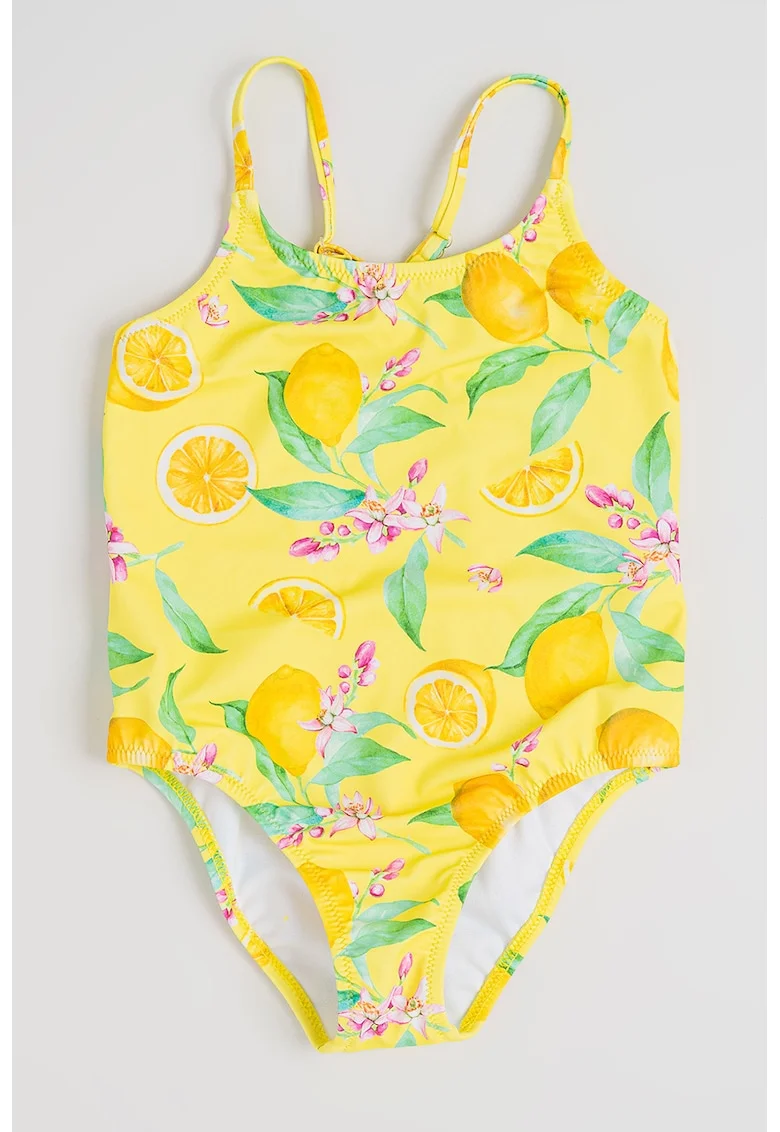 Costum de baie intreg cu model cu lamai, Verde/Galben