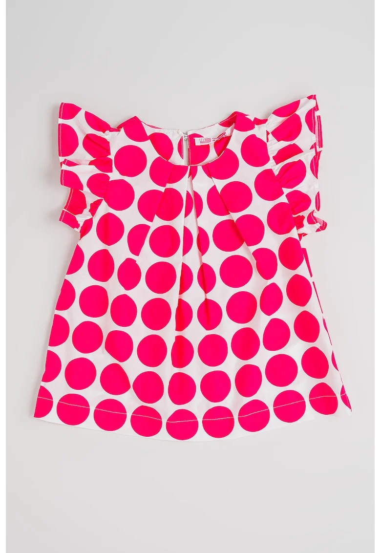 Rochie din bumbac cu model cu buline, Alb/Roz aprins