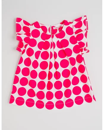 Rochie din bumbac cu model cu buline, Alb/Roz aprins