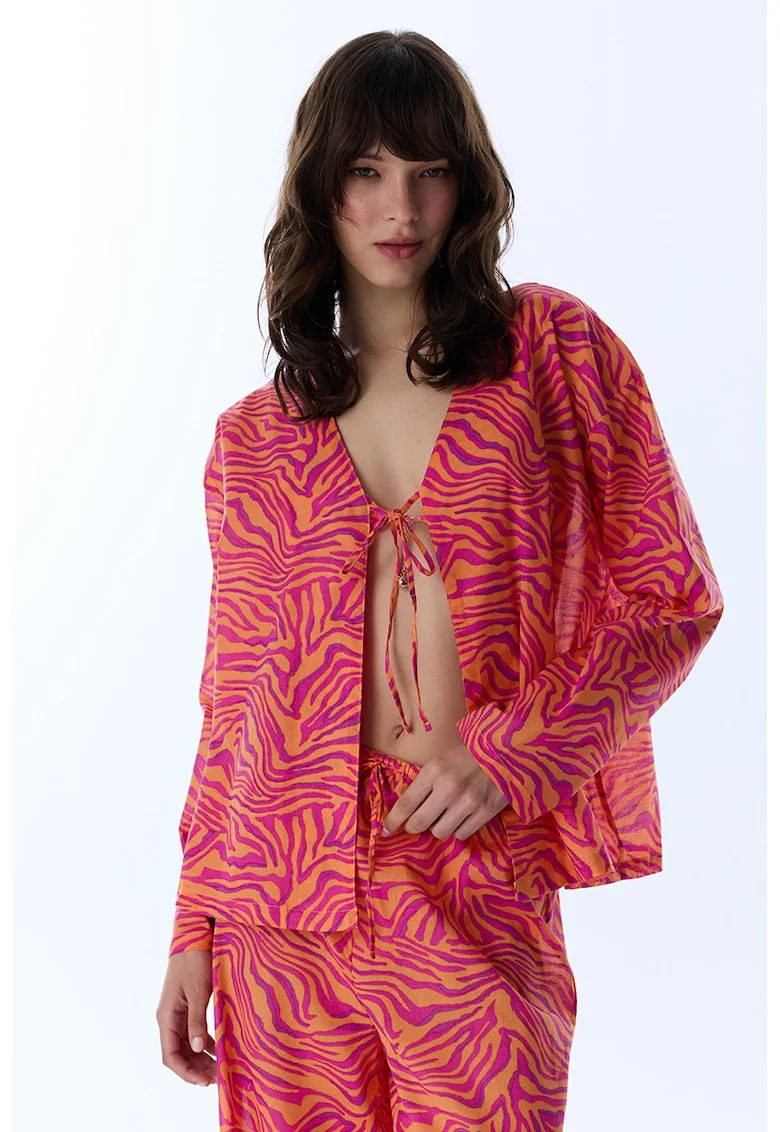 Pareo de bumbac cu model, Roz neon/Portocaliu mandarina