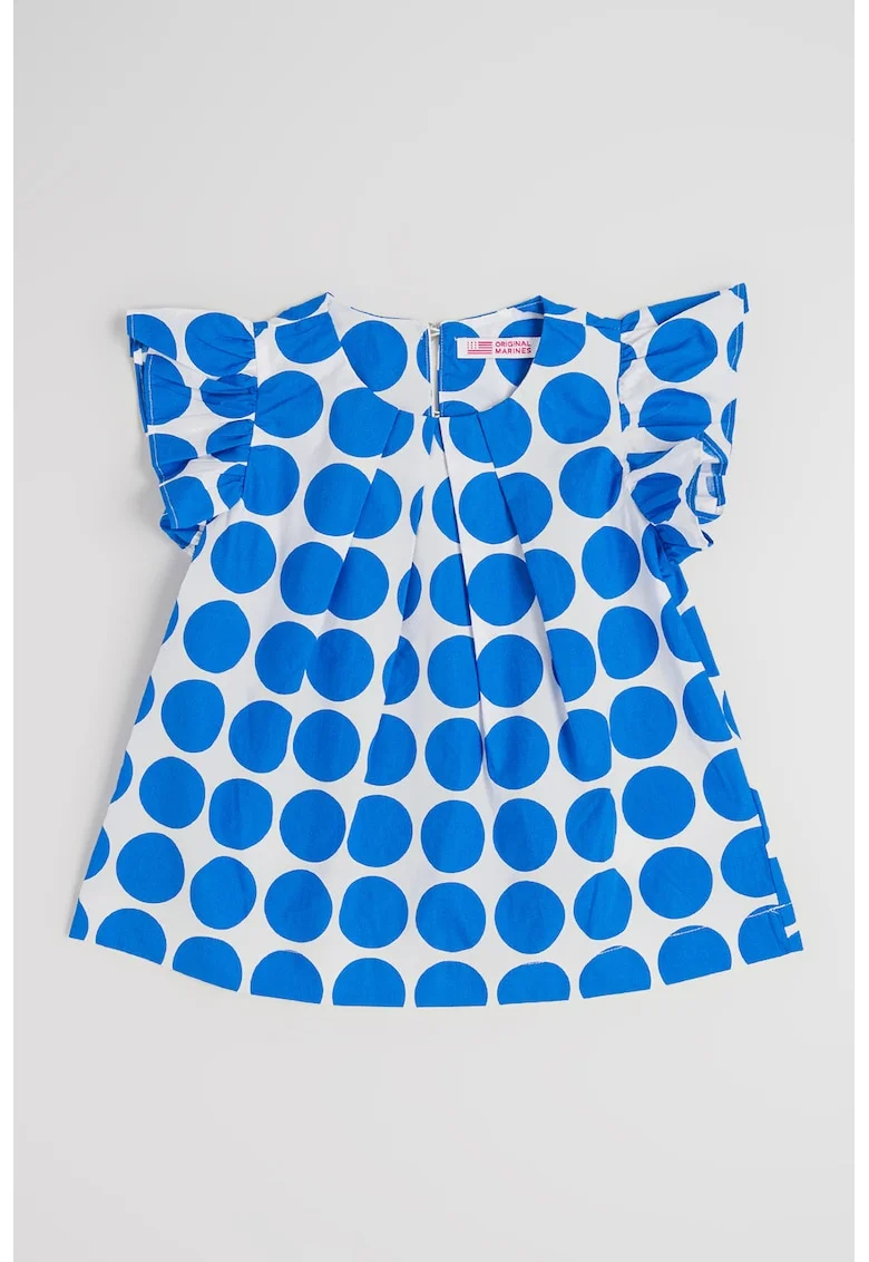 Rochie din bumbac cu model cu buline, Alb/Albastru