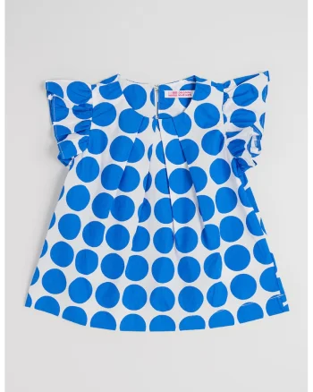 Rochie din bumbac cu model cu buline, Alb/Albastru