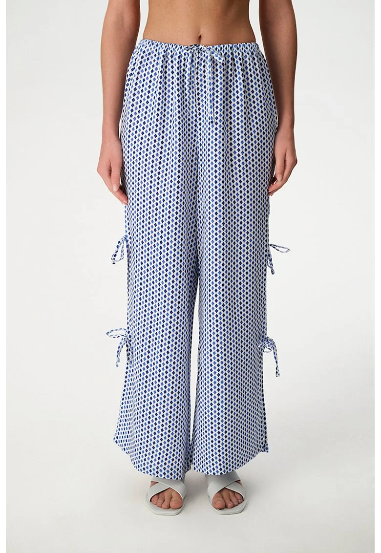 Pantaloni de plaja cu snururi, Albastru inchis/Alb optic/Bleumarin