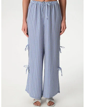 Pantaloni de plaja cu snururi, Albastru inchis/Alb optic/Bleumarin
