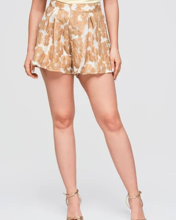 Pantaloni scurti dama cu talie inalta si croiala evazata OW-ST-E0015, Bej