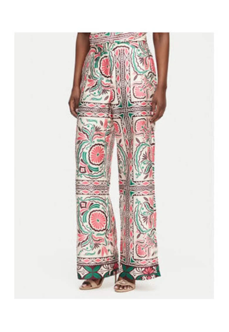 Pantaloni dama,  croiala ampla, multicolor, poliester, Multicolor
