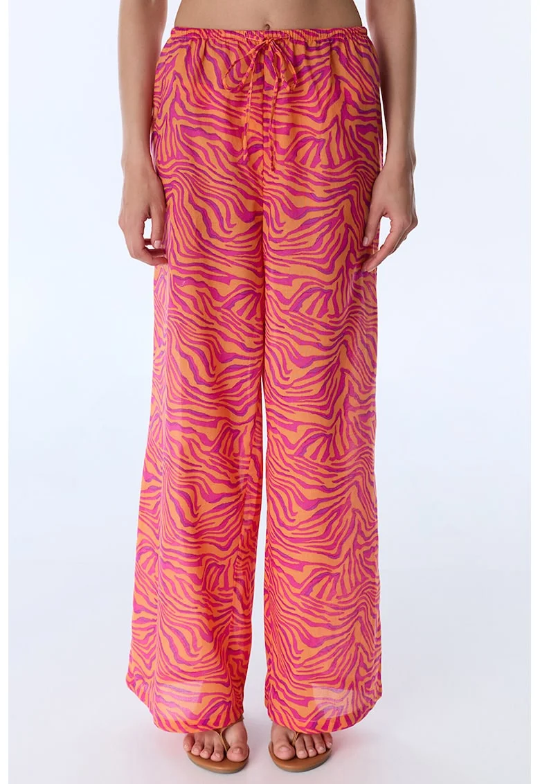 Pantaloni de bumbac cu talie inalta, Roz neon/Portocaliu mandarina