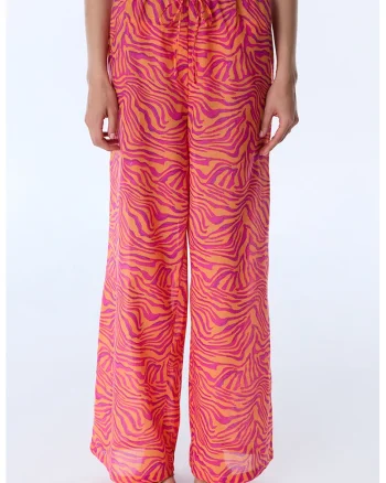 Pantaloni de bumbac cu talie inalta, Roz neon/Portocaliu mandarina