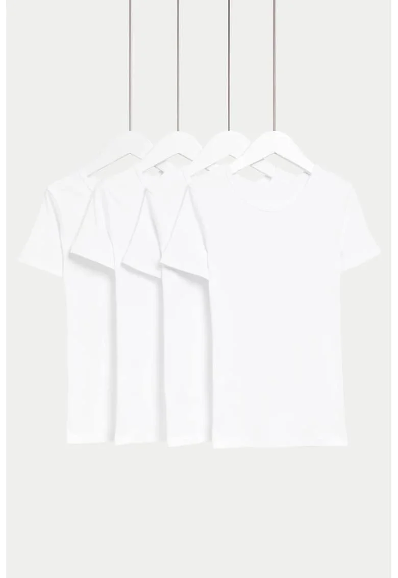 Set de 4 piese de tricouri din bumbac, Alb