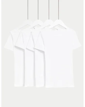 Set de 4 piese de tricouri din bumbac, Alb