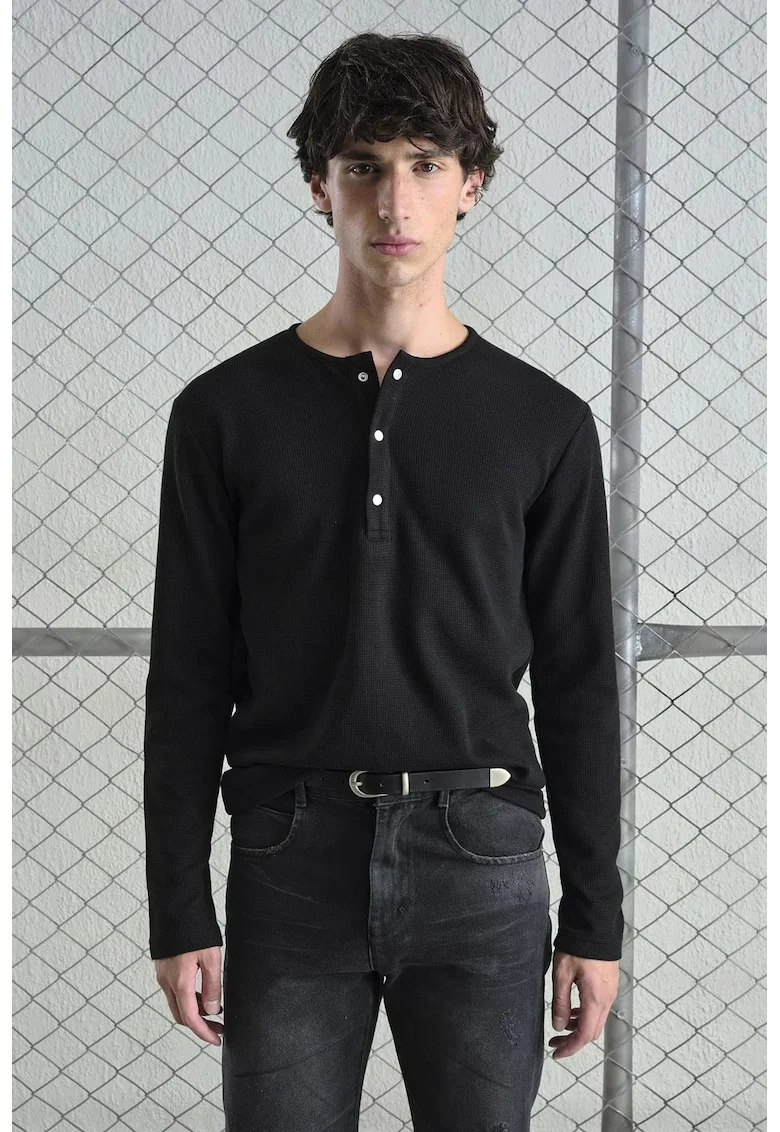 Bluza Barbati,  Slim Fit, negru, poliester-viscoza, Negru