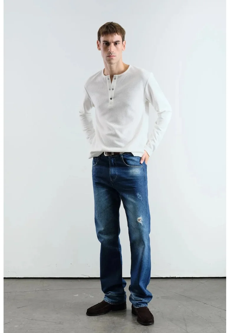Bluza barbati,  Slim Fit, guler cu nasturi, alb, amestec poliester-viscoza, Alb