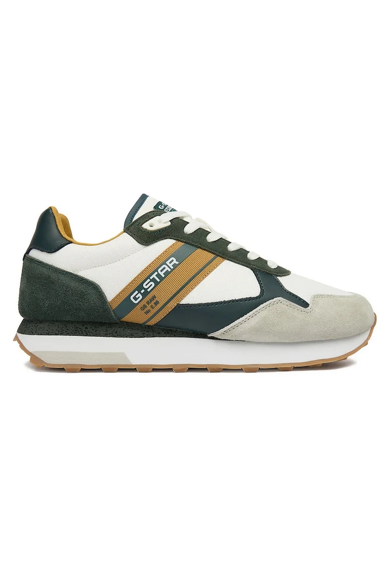 Tenisi barbati G-Star Raw, alb, piele intoarsa si textil, varf rotund, certificat Leather Working Group, Alb