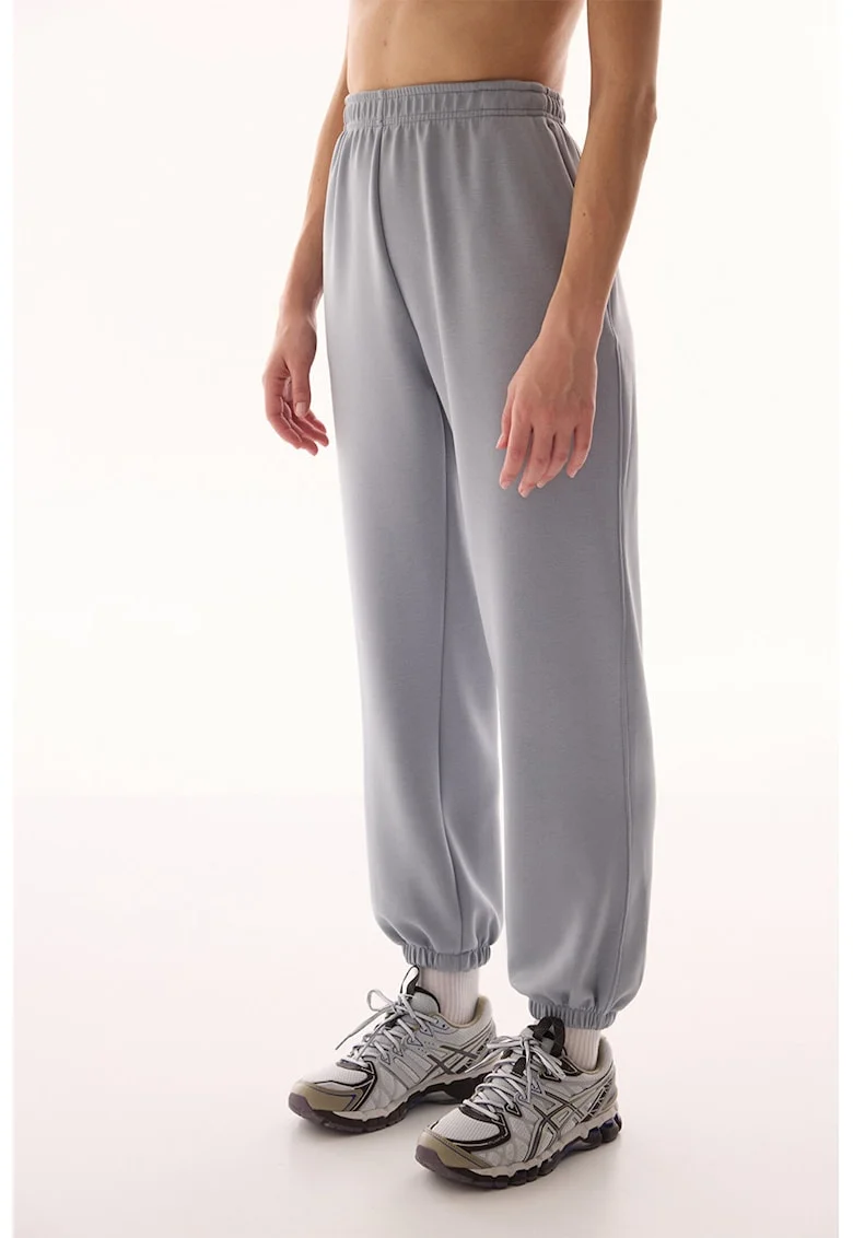 Pantaloni uni de trening cu talie elastica, Gri deschis