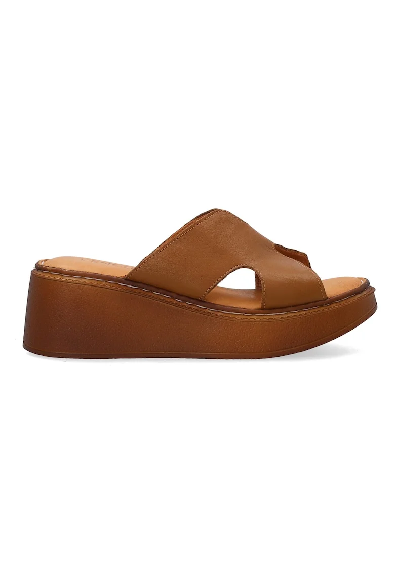 Papuci din piele cu talpa wedge masiva