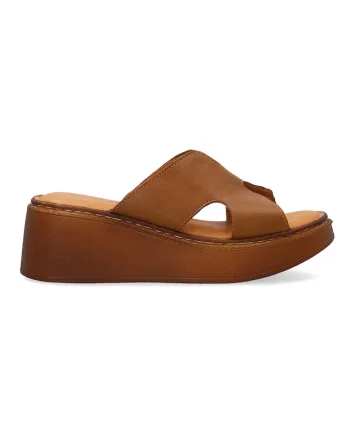 Papuci din piele cu talpa wedge masiva
