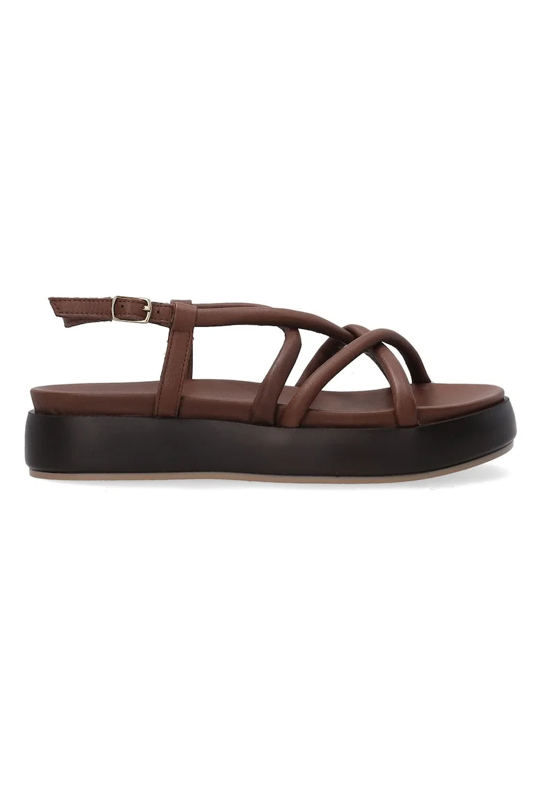 Sandale flatform de piele cu barete