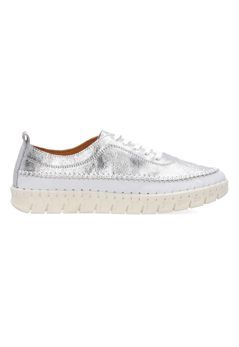 Pantofi sport din piele uni cu aspect metalizat,