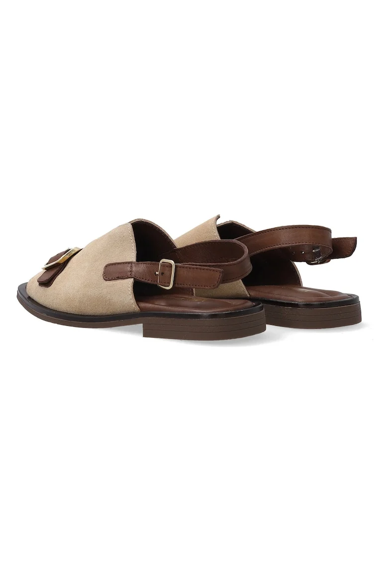 Sandale dama,  piele bej, catarame aurii,
