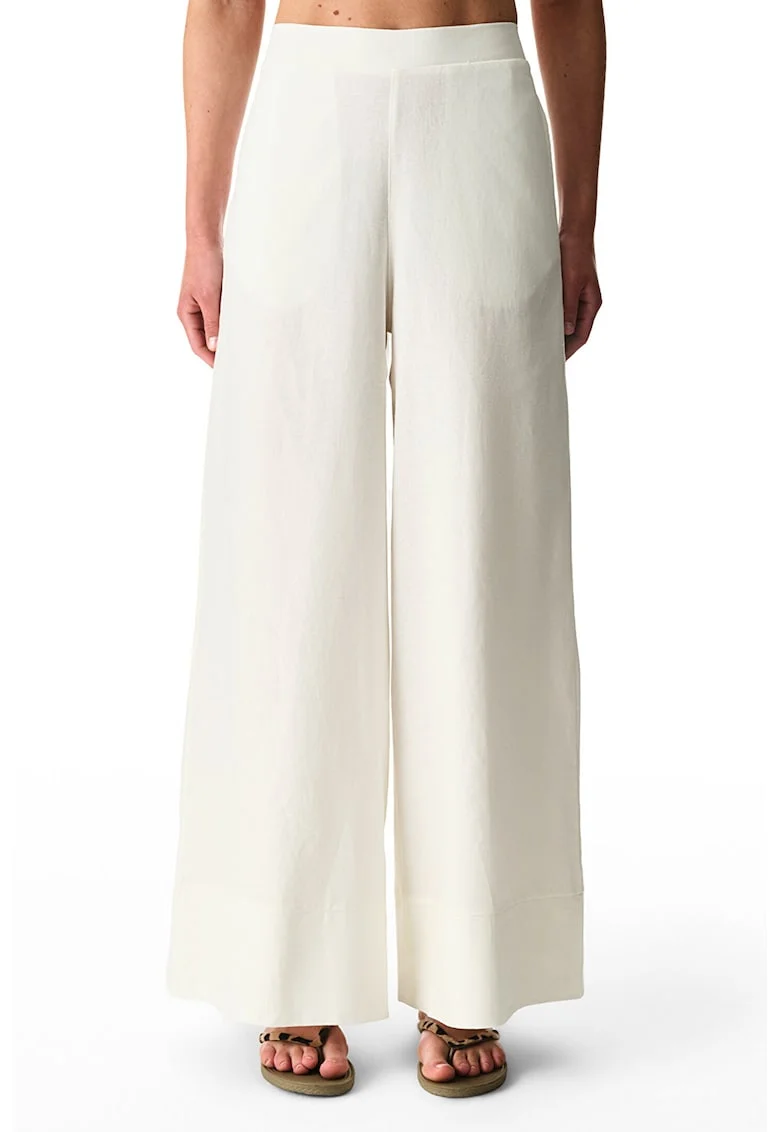 Pantaloni de plaja cu croiala ampla, Alb fildes