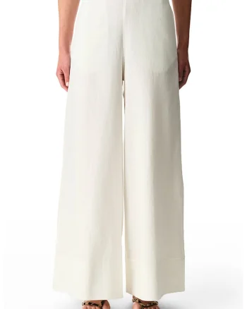 Pantaloni de plaja cu croiala ampla, Alb fildes