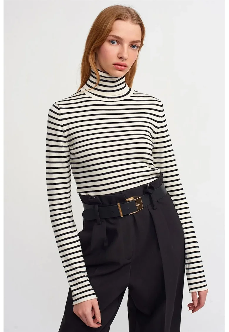 Pulover dama,  slim fit, guler inalt, multicolor, viscoza si poliamida,