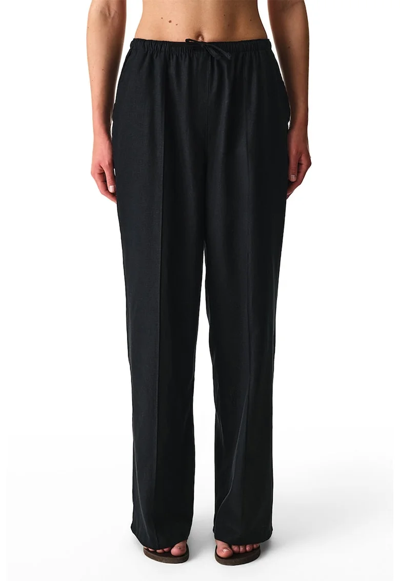 Pantaloni de plaja, din amestec de in, Negru