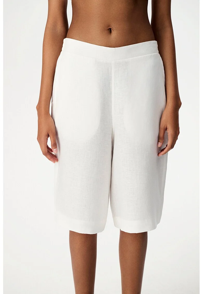Pantaloni scurti de in cu talie elastica, Alb optic